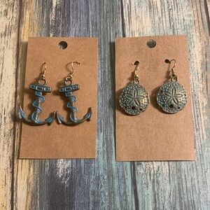 Blue and Goldtone Anchor and Starfish Earrings Set